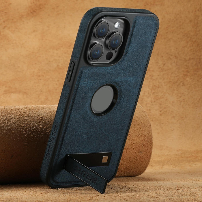 For Iphone 15 Magsafe Litchi Texture Leather Back Phone Case With Holder