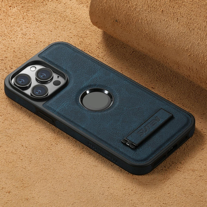 For Iphone 15 Magsafe Litchi Texture Leather Back Phone Case With Holder