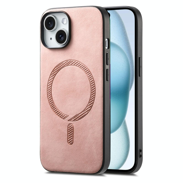 For Iphone 15 Solid Colour Retro Magsafe Pu Back Cover Phone Case