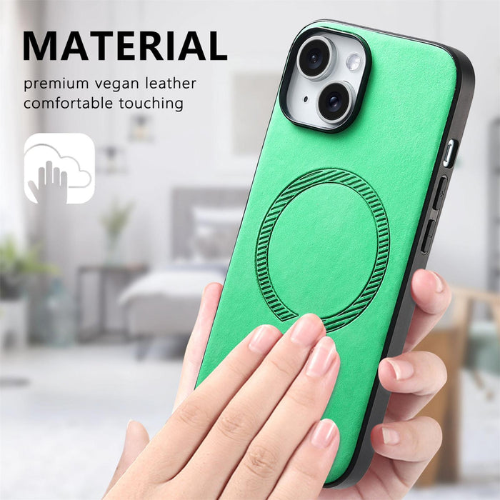 For Iphone 15 Solid Colour Retro Magsafe Pu Back Cover Phone Case