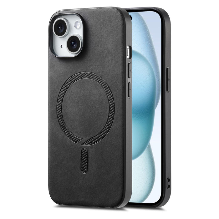 For Iphone 15 Solid Colour Retro Magsafe Pu Back Cover Phone Case