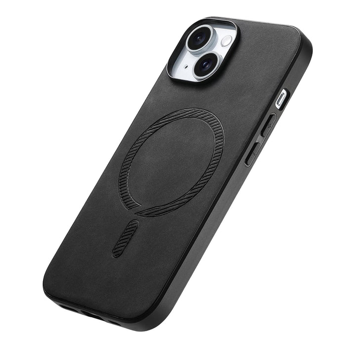 For Iphone 15 Solid Colour Retro Magsafe Pu Back Cover Phone Case