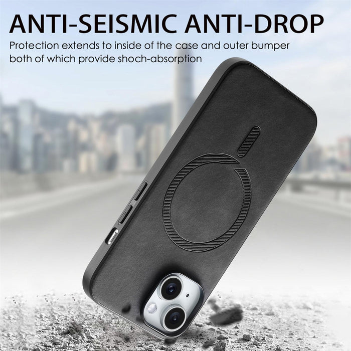 For Iphone 15 Solid Colour Retro Magsafe Pu Back Cover Phone Case
