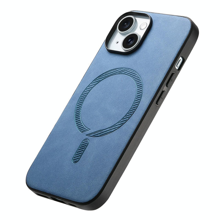 For Iphone 15 Solid Colour Retro Magsafe Pu Back Cover Phone Case