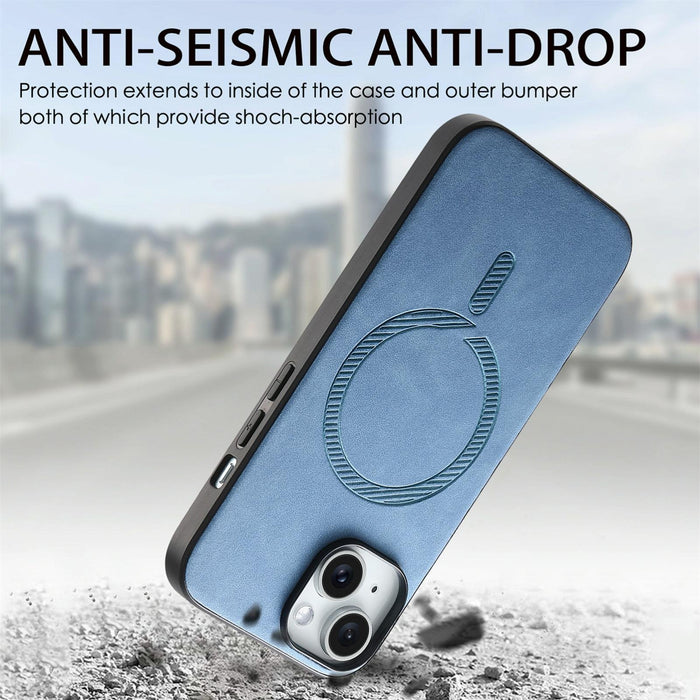 For Iphone 15 Solid Colour Retro Magsafe Pu Back Cover Phone Case