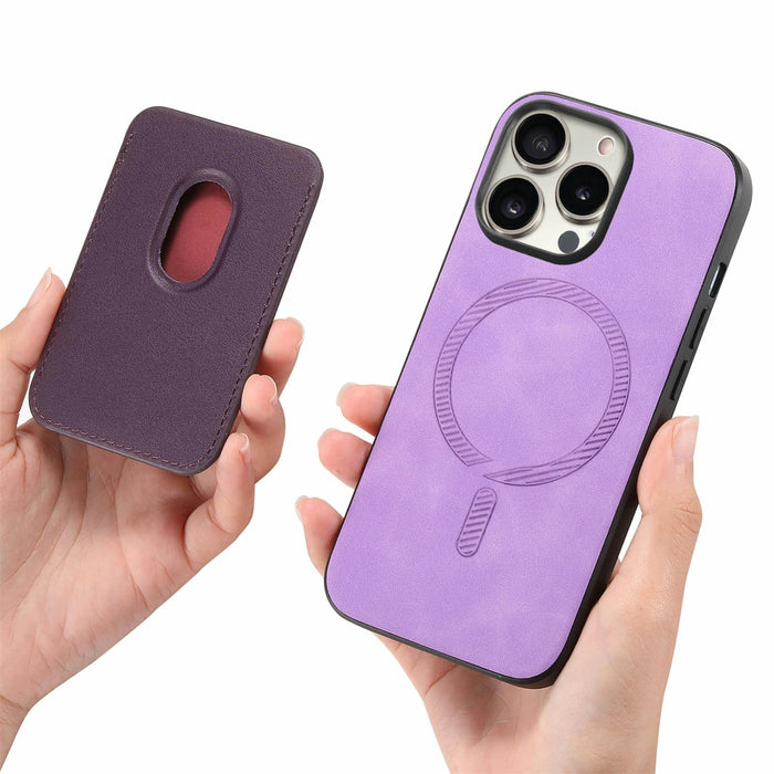For Iphone 15 Retro Magsafe Card Bag Pu Back Cover Phone Case