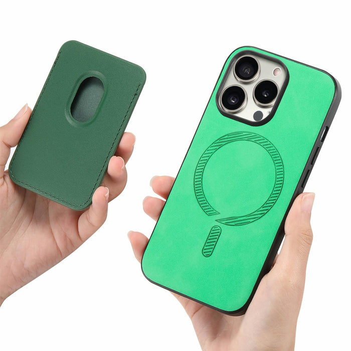 For Iphone 15 Retro Magsafe Card Bag Pu Back Cover Phone Case