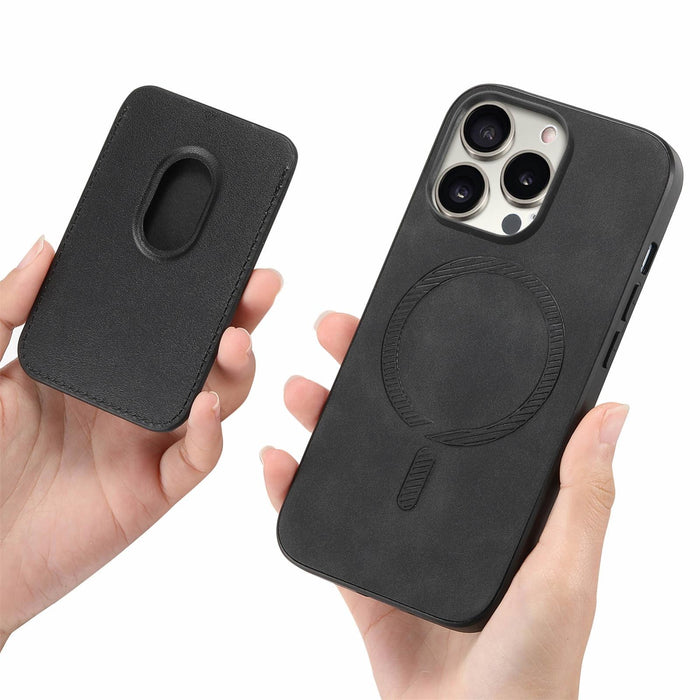 For Iphone 15 Retro Magsafe Card Bag Pu Back Cover Phone Case