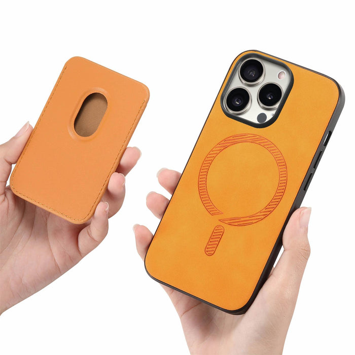 For Iphone 15 Retro Magsafe Card Bag Pu Back Cover Phone Case