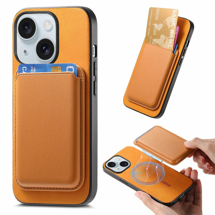 For Iphone 15 Retro Magsafe Card Bag Pu Back Cover Phone Case