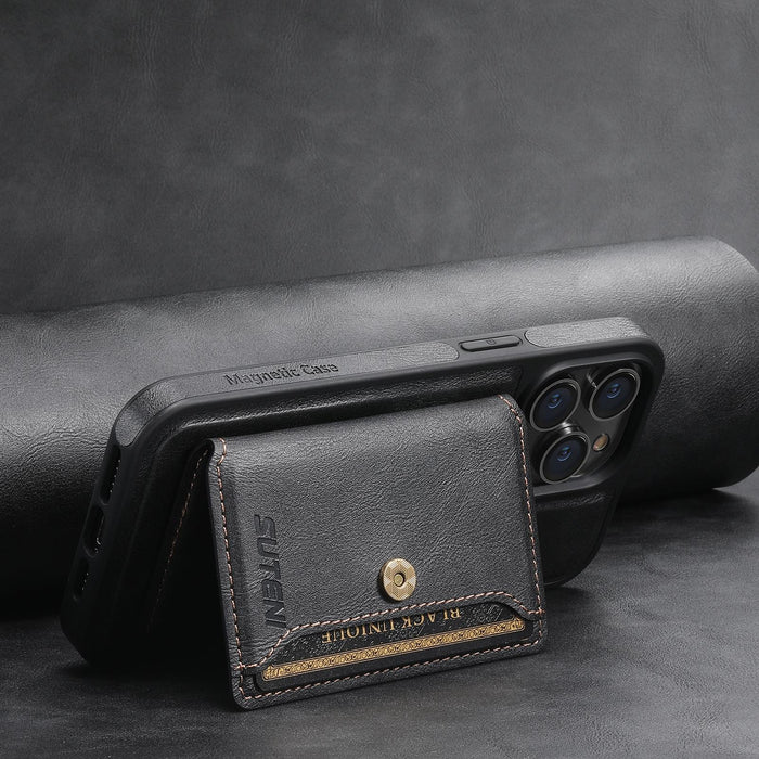 For Iphone 15 Oil Wax Magsafe Detachable Horizontal Card Bag Phone Case
