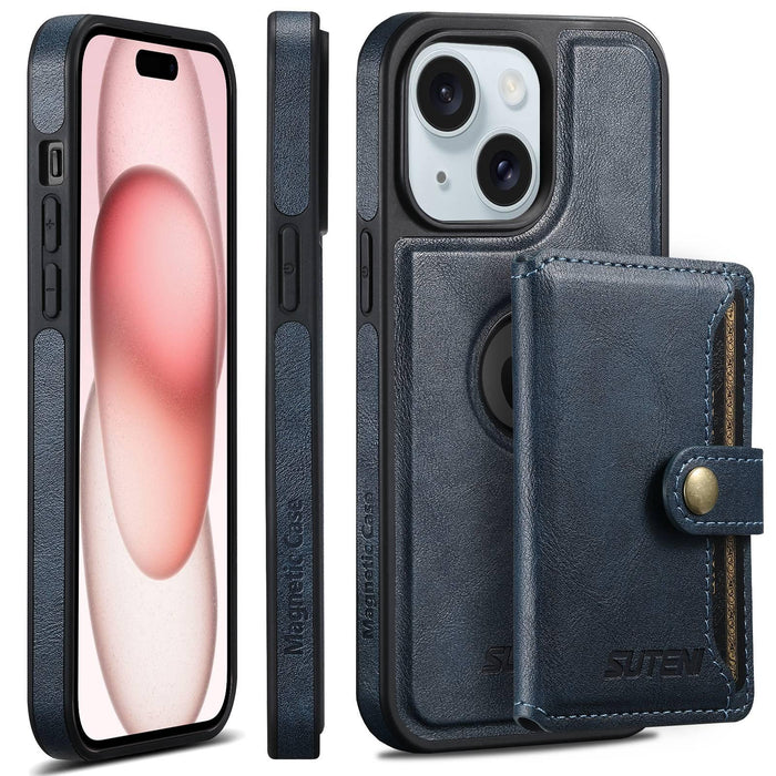 For Iphone 15 Oil Wax Magsafe Detachable Horizontal Card Bag Phone Case
