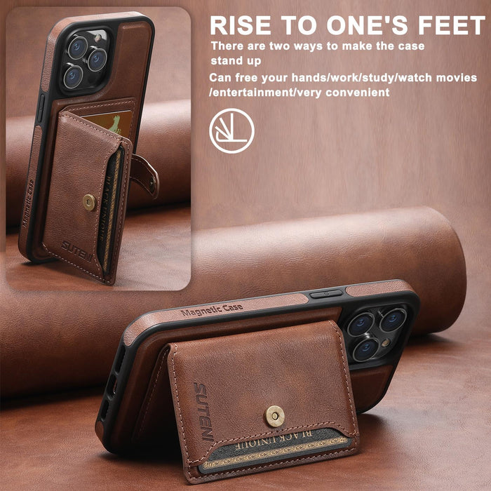 For Iphone 15 Oil Wax Magsafe Detachable Horizontal Card Bag Phone Case