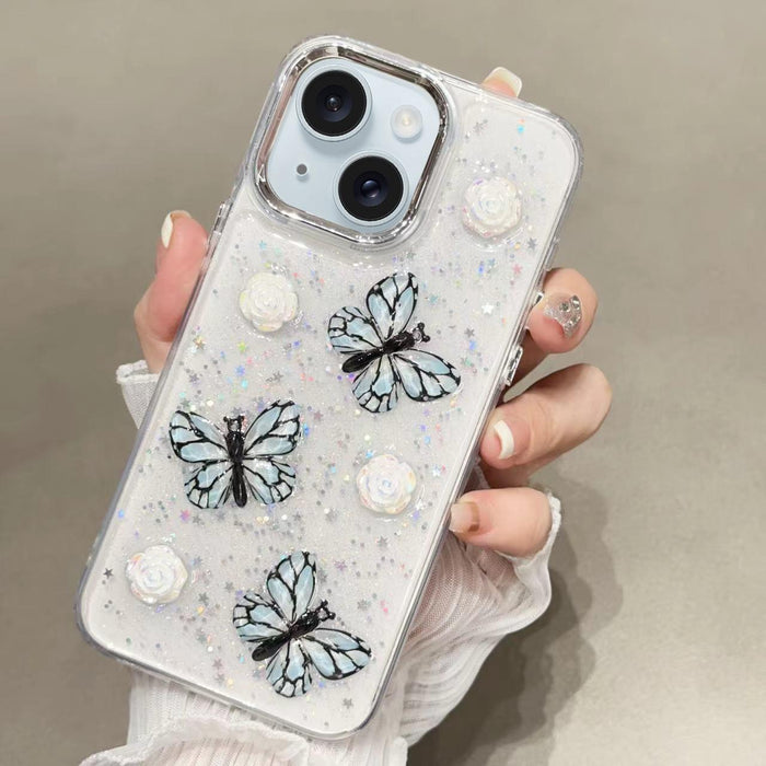 For Iphone 15 Glitter 3D Butterfly Tpu Phone Case