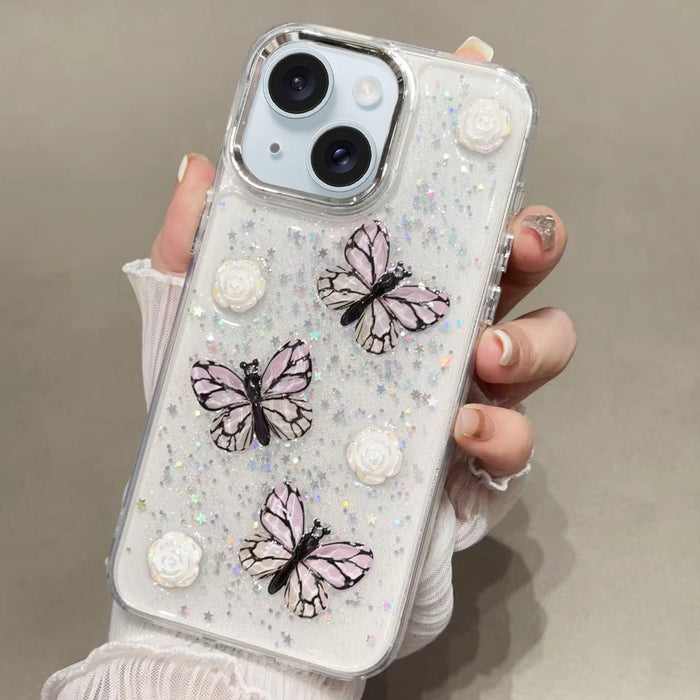 For Iphone 15 Glitter 3D Butterfly Tpu Phone Case