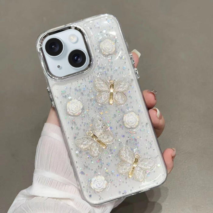 For Iphone 15 Glitter 3D Butterfly Tpu Phone Case