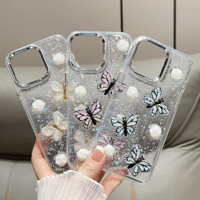 For Iphone 15 Glitter 3D Butterfly Tpu Phone Case