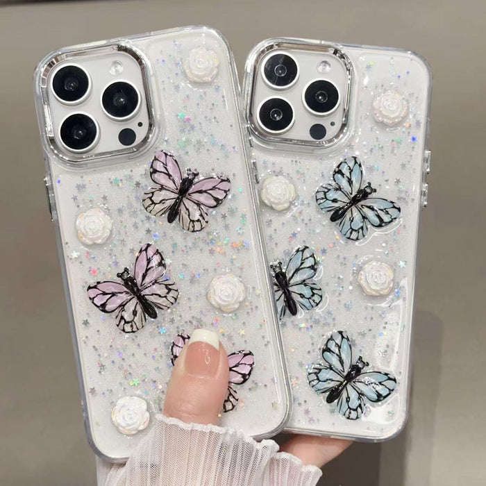 For Iphone 15 Glitter 3D Butterfly Tpu Phone Case
