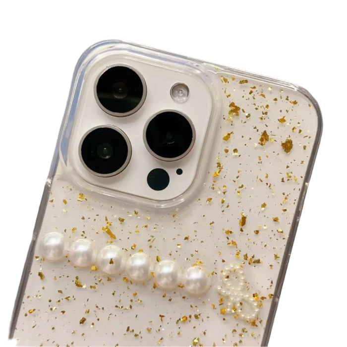 For Iphone 15 Gold Foil Pearl Bow Tpu Phone Case