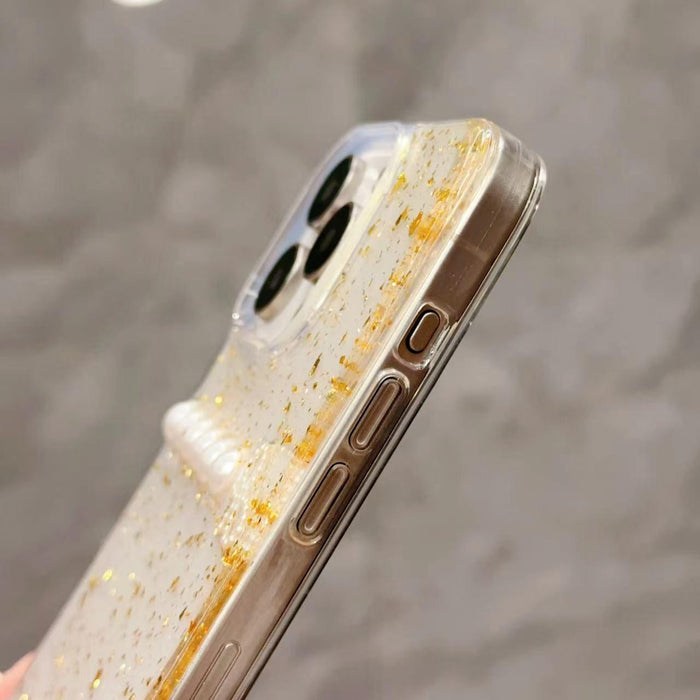 For Iphone 15 Gold Foil Pearl Bow Tpu Phone Case