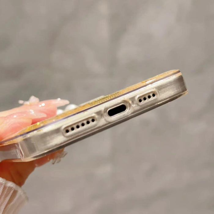 For Iphone 15 Gold Foil Pearl Bow Tpu Phone Case