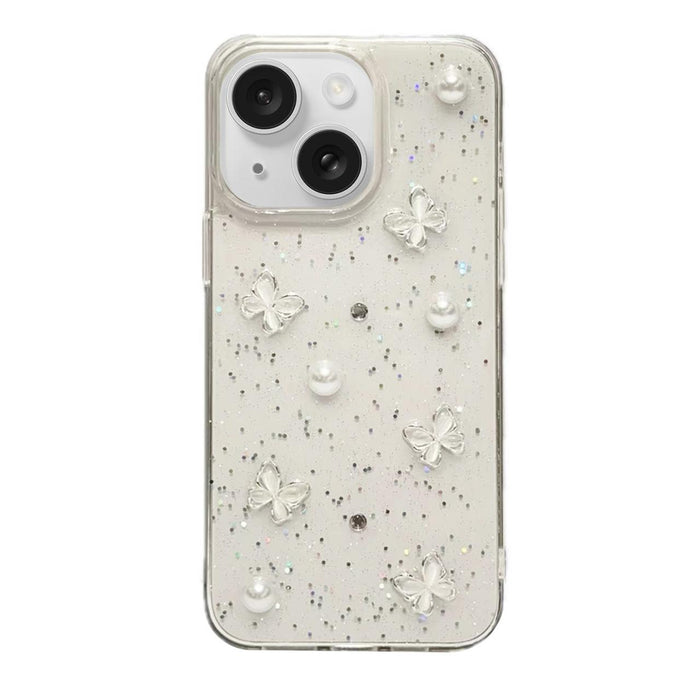 For Iphone 15 Glitter Pearl Butterfly Tpu Phone Case Pearl Butterfly