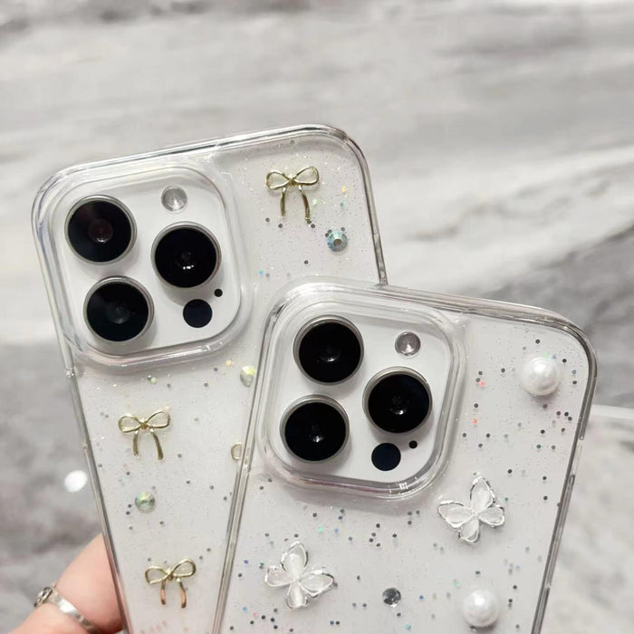 For Iphone 15 Glitter Pearl Butterfly Tpu Phone Case Pearl Butterfly
