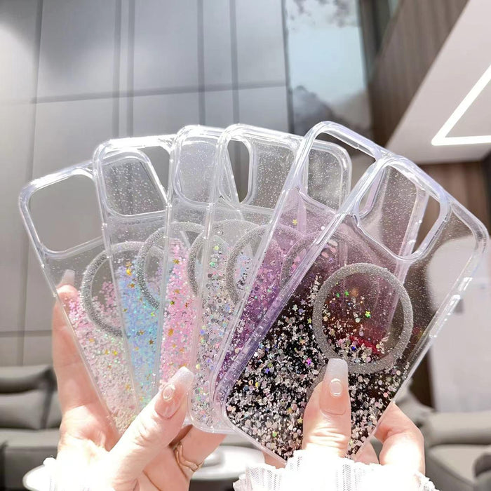 For Iphone 15 Gradient Glitter Magsafe Pc Hybrid Tpu Phone Case