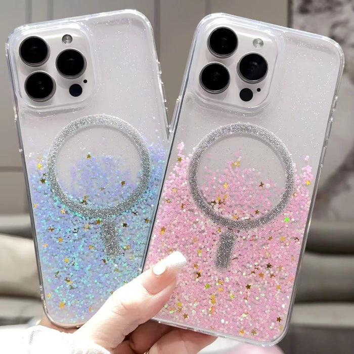 For Iphone 15 Gradient Glitter Magsafe Pc Hybrid Tpu Phone Case