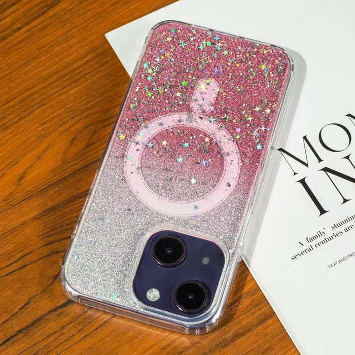 For Iphone 15 Gradient Glitter Starry Magsafe Phone Case