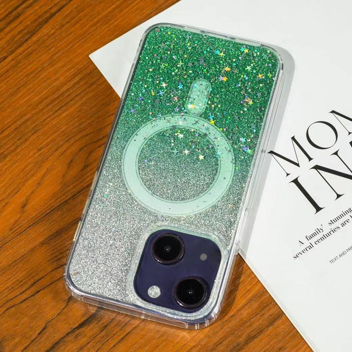 For Iphone 15 Gradient Glitter Starry Magsafe Phone Case