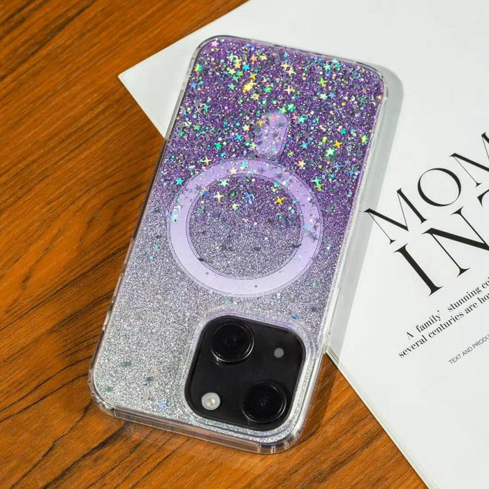For Iphone 15 Gradient Glitter Starry Magsafe Phone Case