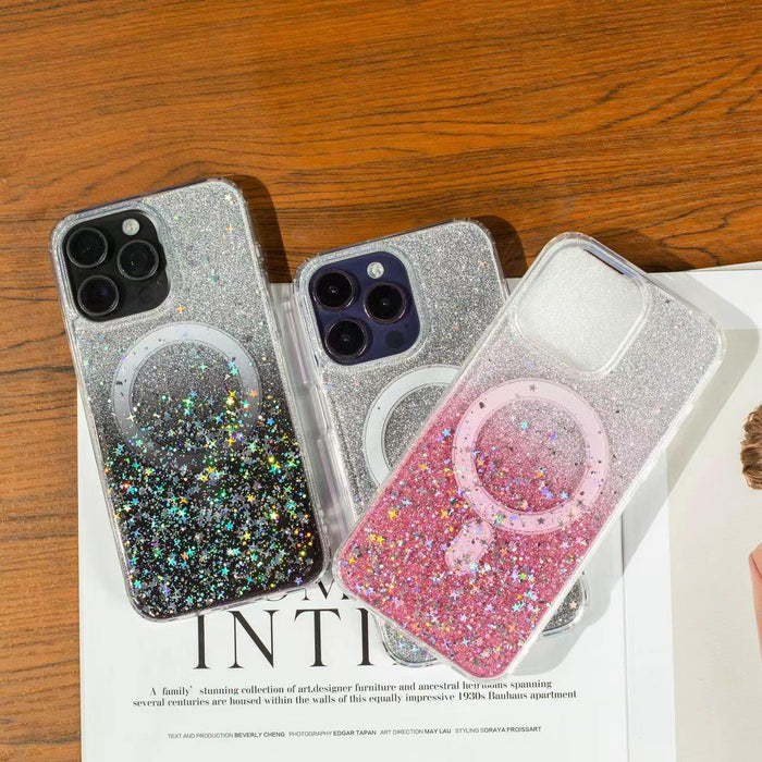 For Iphone 15 Gradient Glitter Starry Magsafe Phone Case