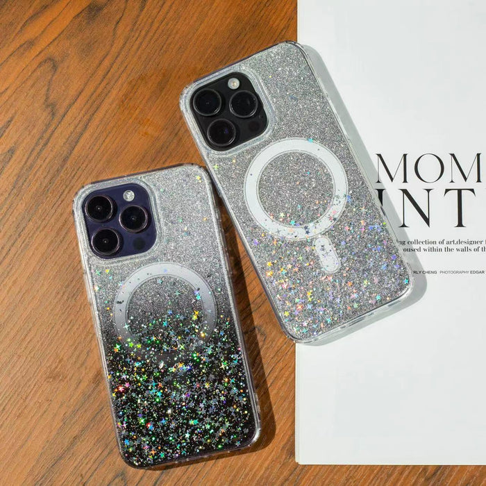 For Iphone 15 Gradient Glitter Starry Magsafe Phone Case