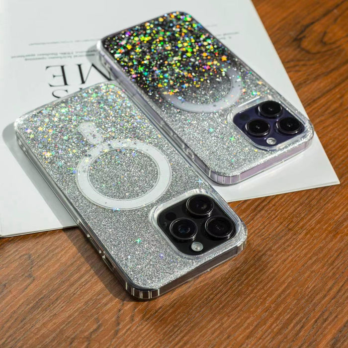 For Iphone 15 Gradient Glitter Starry Magsafe Phone Case