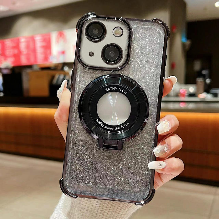For Iphone 15 Invisible Holder Gradient Glitter Magsafe Phone Case