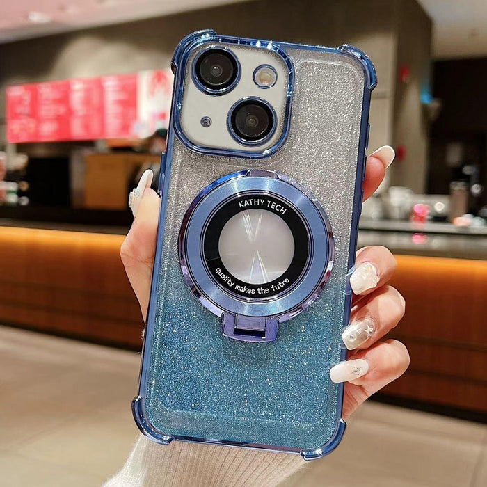 For Iphone 15 Invisible Holder Gradient Glitter Magsafe Phone Case