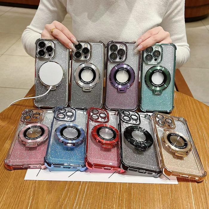 For Iphone 15 Invisible Holder Gradient Glitter Magsafe Phone Case