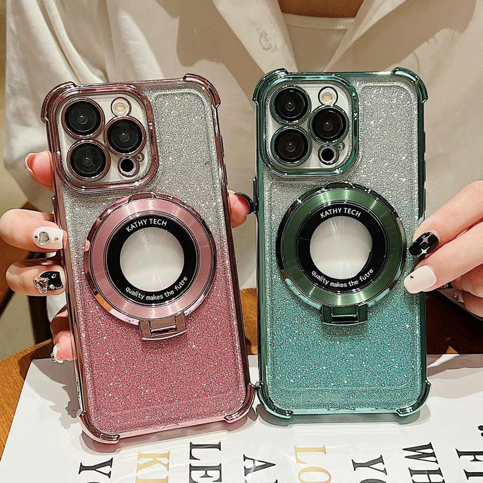 For Iphone 15 Invisible Holder Gradient Glitter Magsafe Phone Case
