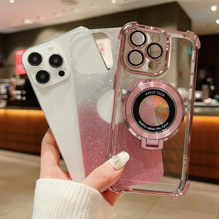 For Iphone 15 Invisible Holder Gradient Glitter Magsafe Phone Case
