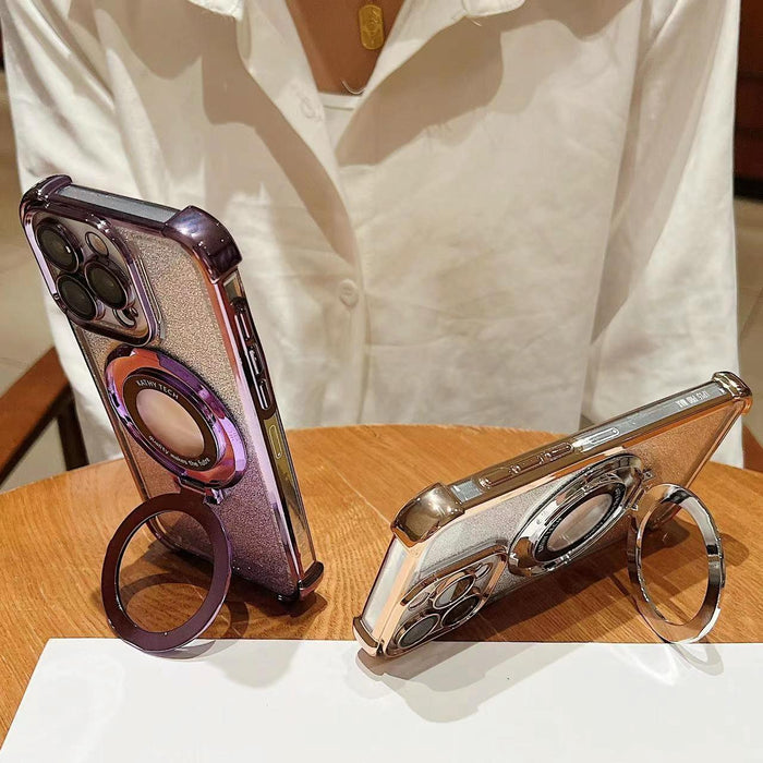 For Iphone 15 Invisible Holder Gradient Glitter Magsafe Phone Case