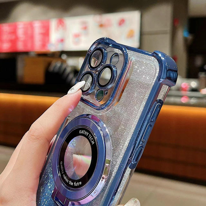 For Iphone 15 Invisible Holder Gradient Glitter Magsafe Phone Case