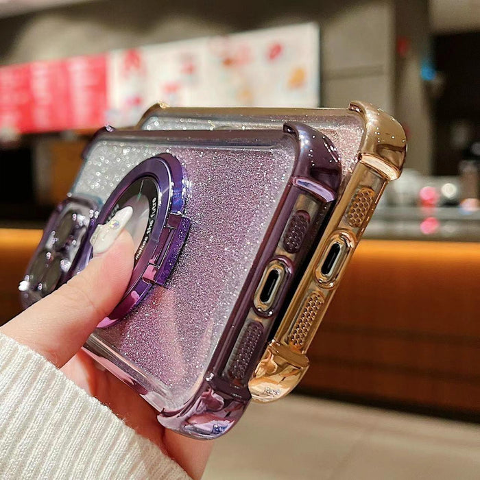 For Iphone 15 Invisible Holder Gradient Glitter Magsafe Phone Case