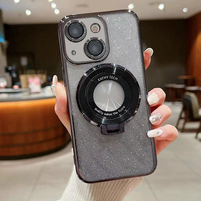 For Iphone 15 Electroplated Holder Gradient Glitter Magsafe Phone Case