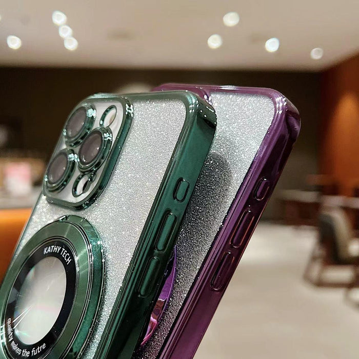 For Iphone 15 Electroplated Holder Gradient Glitter Magsafe Phone Case