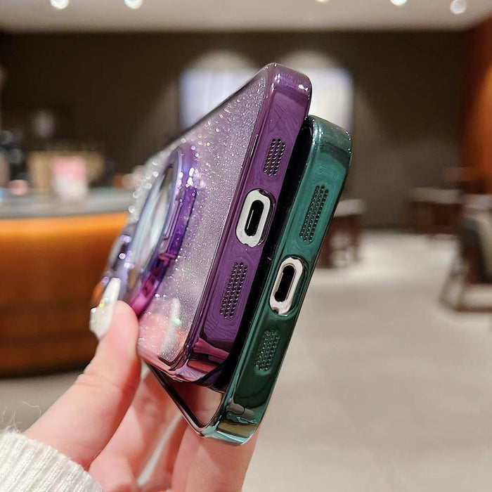 For Iphone 15 Electroplated Holder Gradient Glitter Magsafe Phone Case