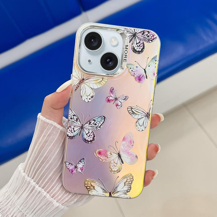 For Iphone 15 Electroplating Laser Butterfly Phone Case