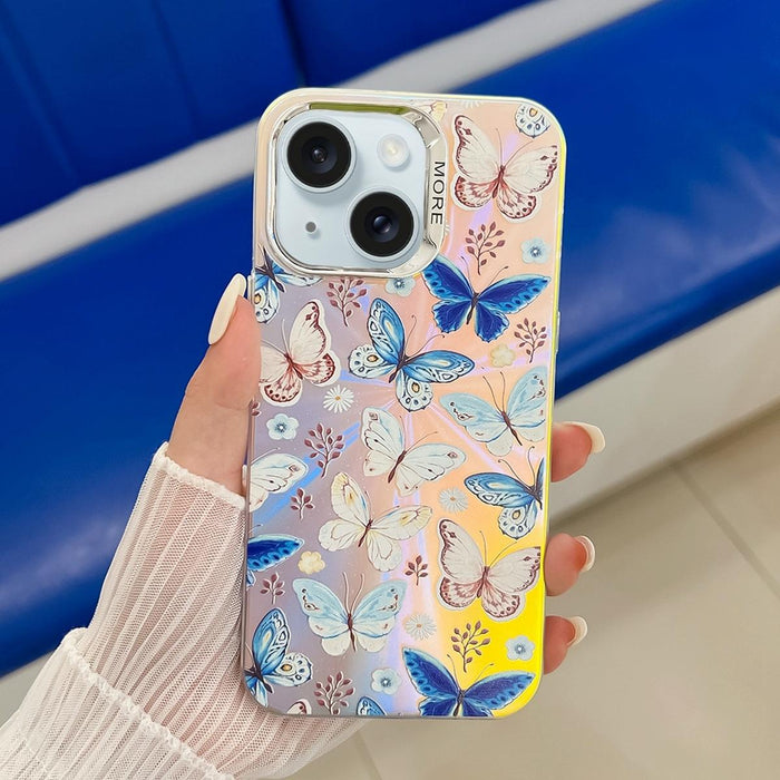 For Iphone 15 Electroplating Laser Butterfly Phone Case