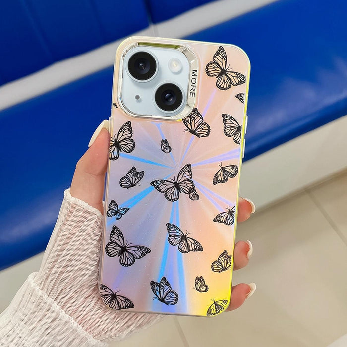 For Iphone 15 Electroplating Laser Butterfly Phone Case