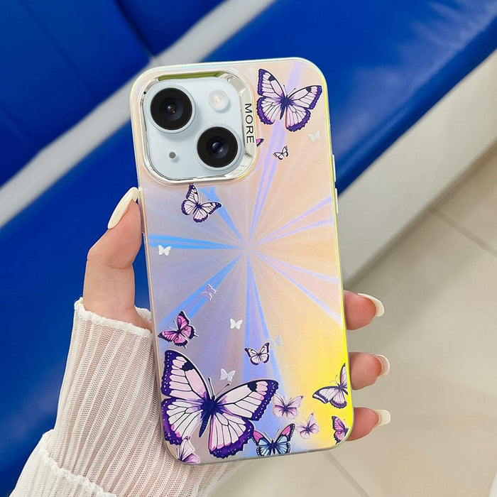 For Iphone 15 Electroplating Laser Butterfly Phone Case